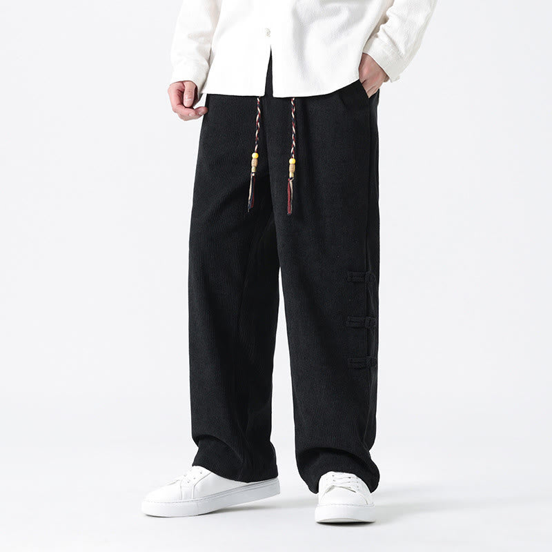 Buddha Stones Schlichte Herren-Cordhose mit chinesischem Frosch-Knopf-Design und Kordelzug und Taschen - Schwarz - US/ UK/AU48，EU58 (5XL) - image 12