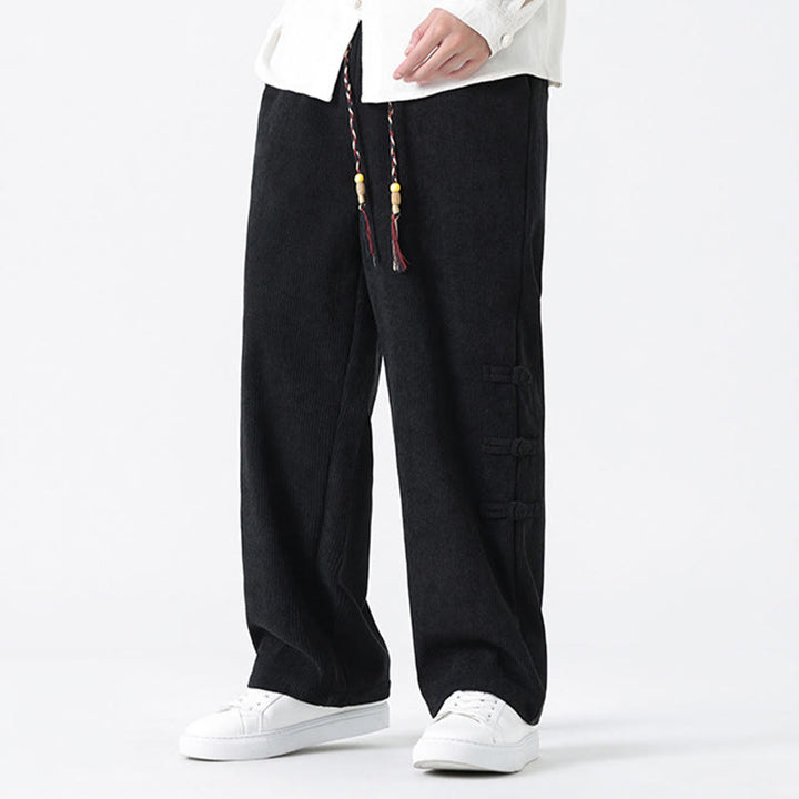 Buddha Stones Schlichte Herren-Cordhose mit chinesischem Frosch-Knopf-Design und Kordelzug und Taschen - image 15
