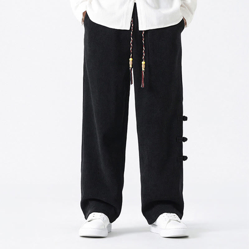 Buddha Stones Schlichte Herren-Cordhose mit chinesischem Frosch-Knopf-Design und Kordelzug und Taschen - image 13