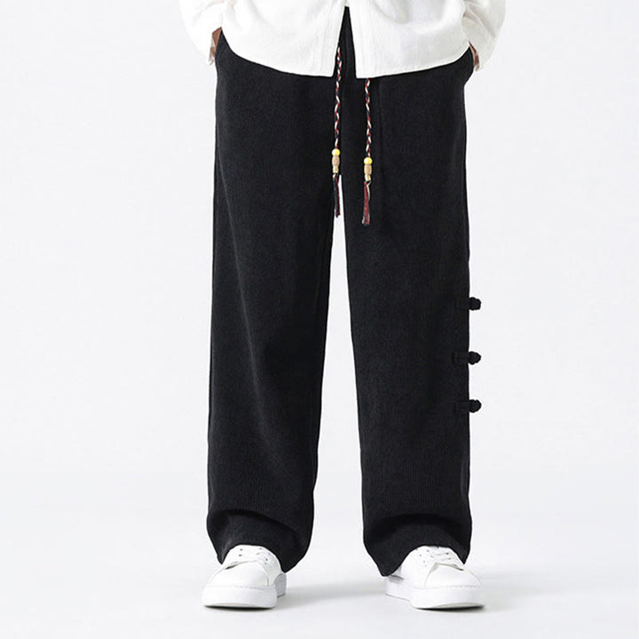 Buddha Stones Schlichte Herren-Cordhose mit chinesischem Frosch-Knopf-Design und Kordelzug und Taschen - image 13