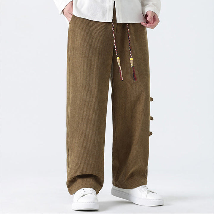 Buddha Stones Schlichte Herren-Cordhose mit chinesischem Frosch-Knopf-Design und Kordelzug und Taschen - image 7