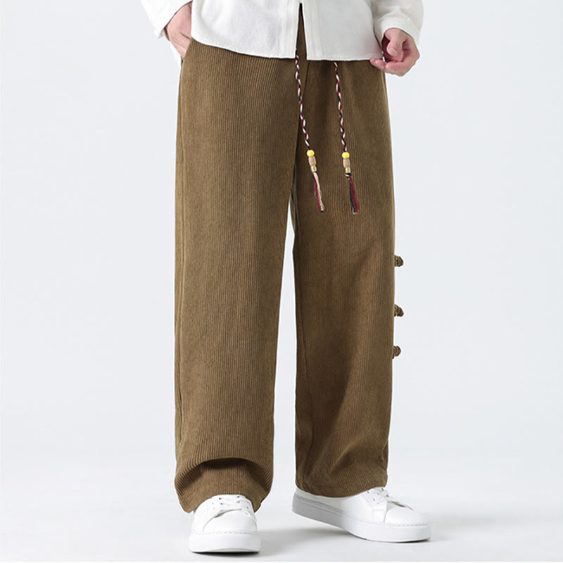 Buddha Stones Schlichte Herren-Cordhose mit chinesischem Frosch-Knopf-Design und Kordelzug und Taschen - image 8
