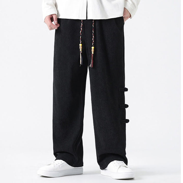 Buddha Stones Schlichte Herren-Cordhose mit chinesischem Frosch-Knopf-Design und Kordelzug und Taschen - image 18