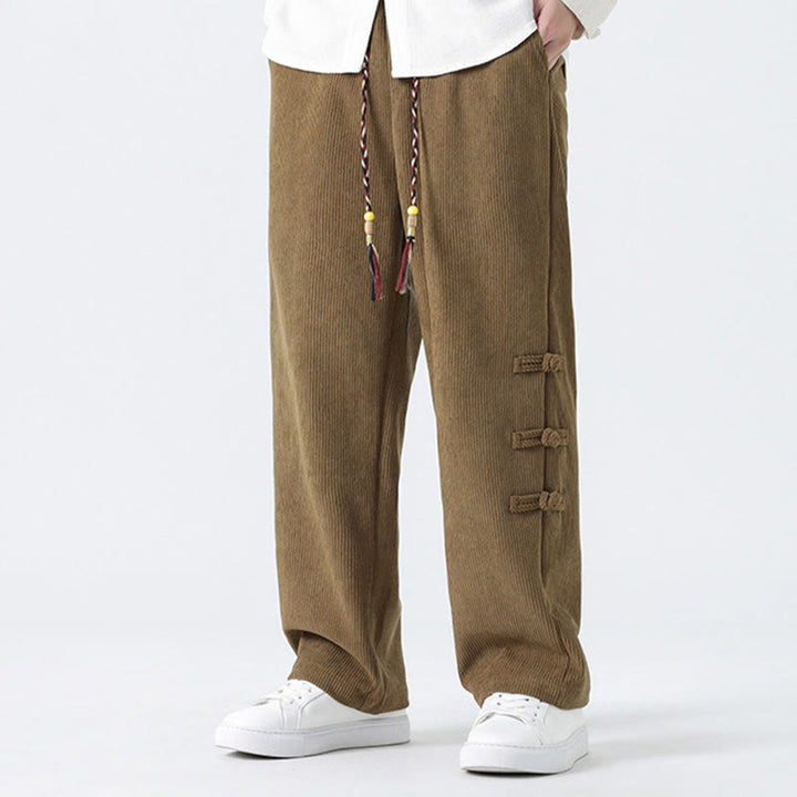 Buddha Stones Schlichte Herren-Cordhose mit chinesischem Frosch-Knopf-Design und Kordelzug und Taschen - image 6