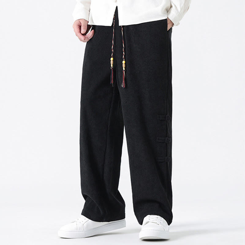 Buddha Stones Schlichte Herren-Cordhose mit chinesischem Frosch-Knopf-Design und Kordelzug und Taschen - image 15