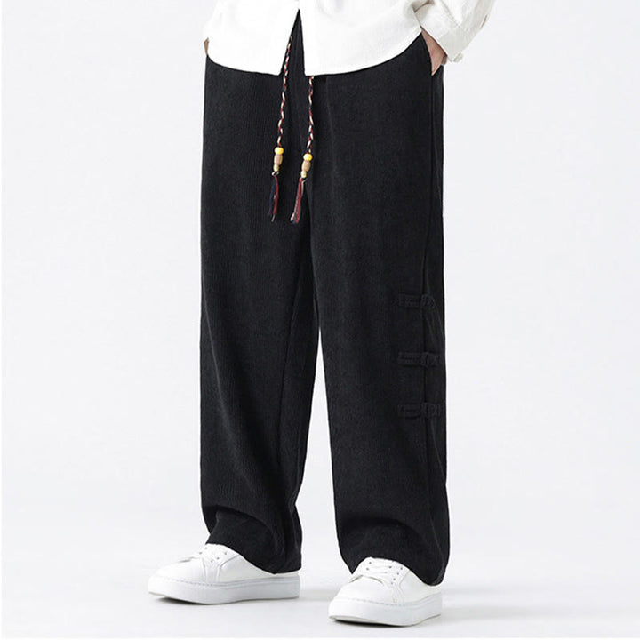Buddha Stones Schlichte Herren-Cordhose mit chinesischem Frosch-Knopf-Design und Kordelzug und Taschen - image 14