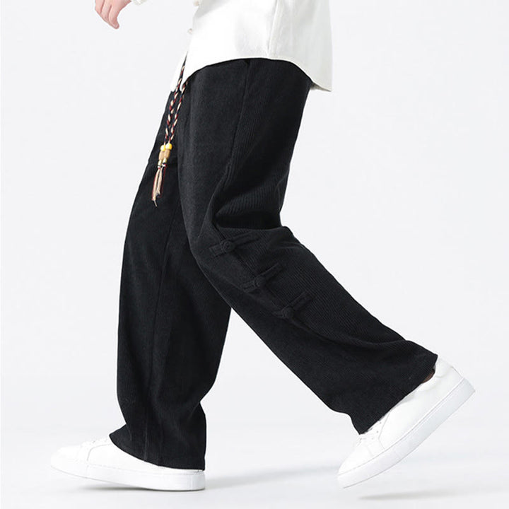 Buddha Stones Schlichte Herren-Cordhose mit chinesischem Frosch-Knopf-Design und Kordelzug und Taschen - image 16