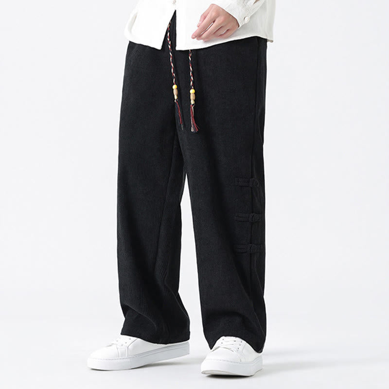 Buddha Stones Schlichte Herren-Cordhose mit chinesischem Frosch-Knopf-Design und Kordelzug und Taschen - image 16