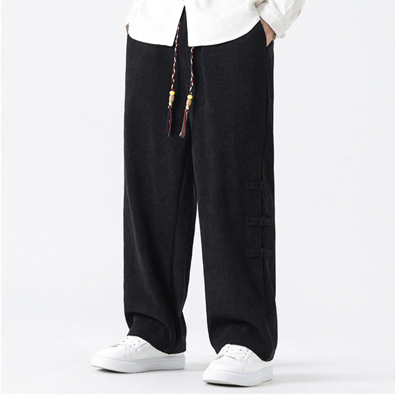 Buddha Stones Schlichte Herren-Cordhose mit chinesischem Frosch-Knopf-Design und Kordelzug und Taschen - image 13
