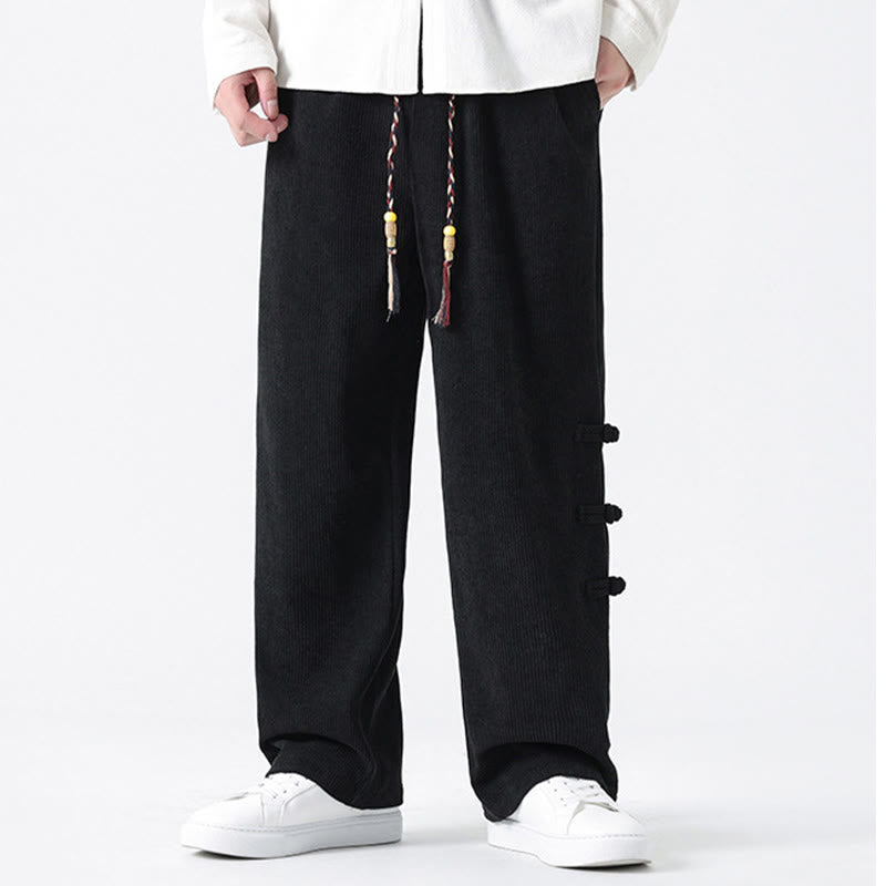 Buddha Stones Schlichte Herren-Cordhose mit chinesischem Frosch-Knopf-Design und Kordelzug und Taschen - image 17