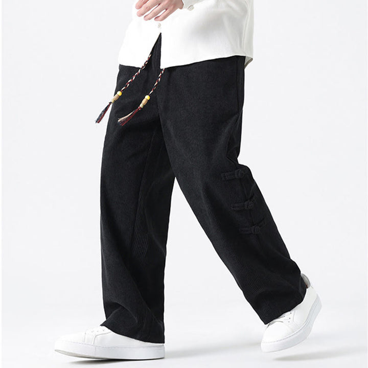 Buddha Stones Schlichte Herren-Cordhose mit chinesischem Frosch-Knopf-Design und Kordelzug und Taschen - image 19