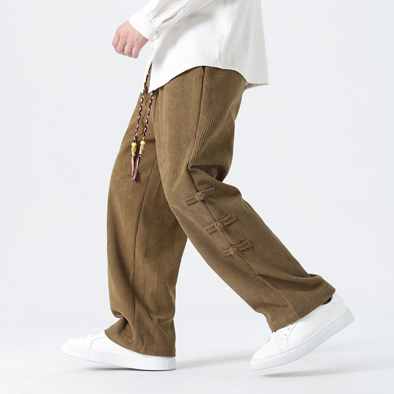 Buddha Stones Schlichte Herren-Cordhose mit chinesischem Frosch-Knopf-Design und Kordelzug und Taschen - Dunkelgoldenrod - US/ UK/AU48, EU58 (5XL) - image 0