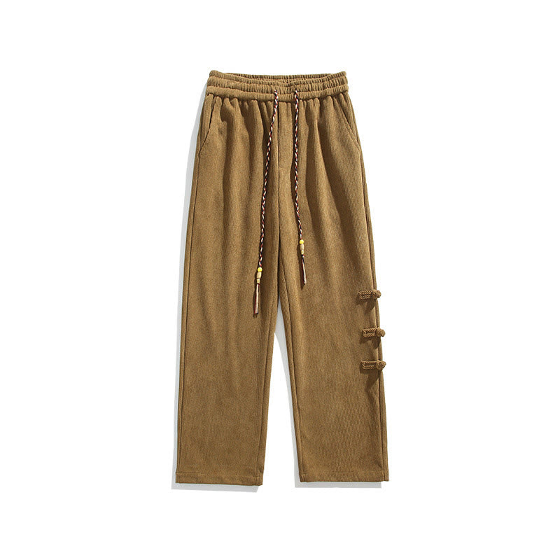 Buddha Stones Schlichte Herren-Cordhose mit chinesischem Frosch-Knopf-Design und Kordelzug und Taschen - image 11