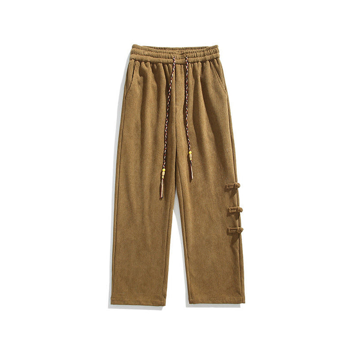 Buddha Stones Schlichte Herren-Cordhose mit chinesischem Frosch-Knopf-Design und Kordelzug und Taschen - image 11