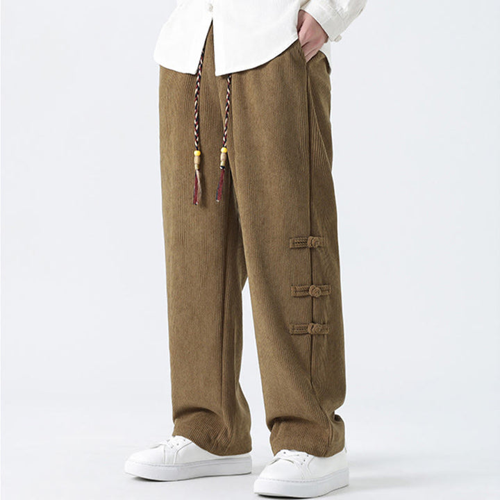 Buddha Stones Schlichte Herren-Cordhose mit chinesischem Frosch-Knopf-Design und Kordelzug und Taschen - image 5