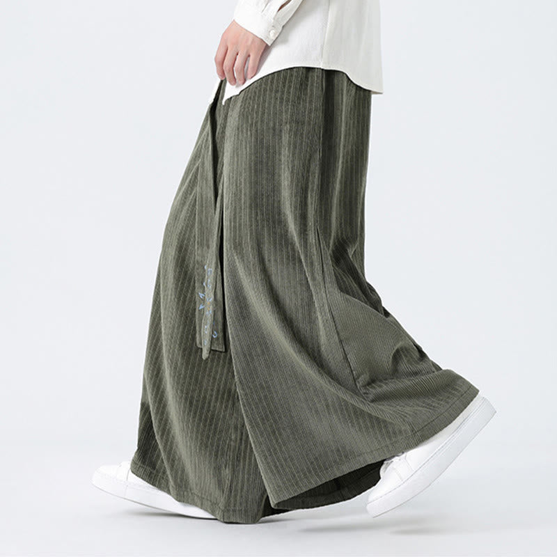 Buddha Stones Lässige Herren-Cordhose mit weitem Bein und Taschen, Stickerei und Kordelzug - image 2