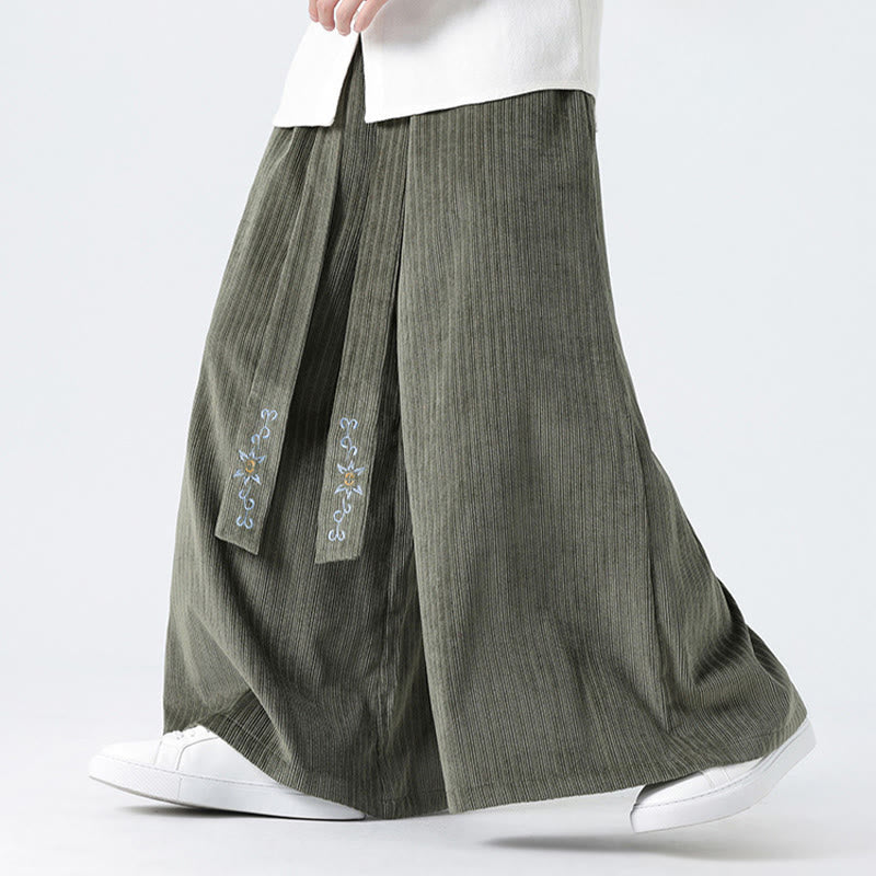 Buddha Stones Lässige Herren-Cordhose mit weitem Bein und Taschen, Stickerei und Kordelzug - image 11