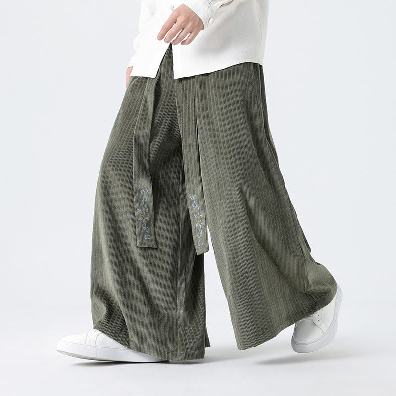 Buddha Stones Lässige Herren-Cordhose mit weitem Bein und Taschen, Stickerei und Kordelzug - Dunkelseegrün - US/ UK/AU50, EU60 (5XL) - image 0
