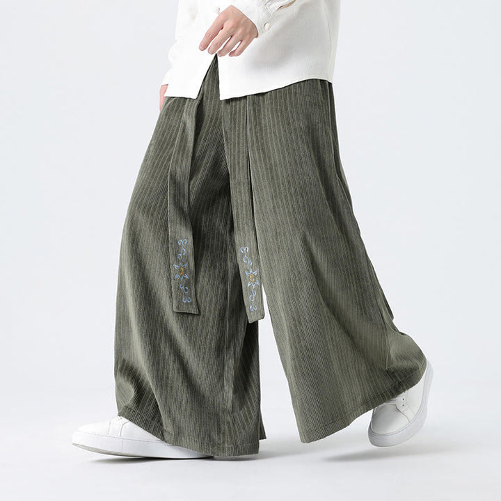Buddha Stones Lässige Herren-Cordhose mit weitem Bein und Taschen, Stickerei und Kordelzug - DunkelMeergrün - US/ UK/AU50，EU60 (5XL) - image 1