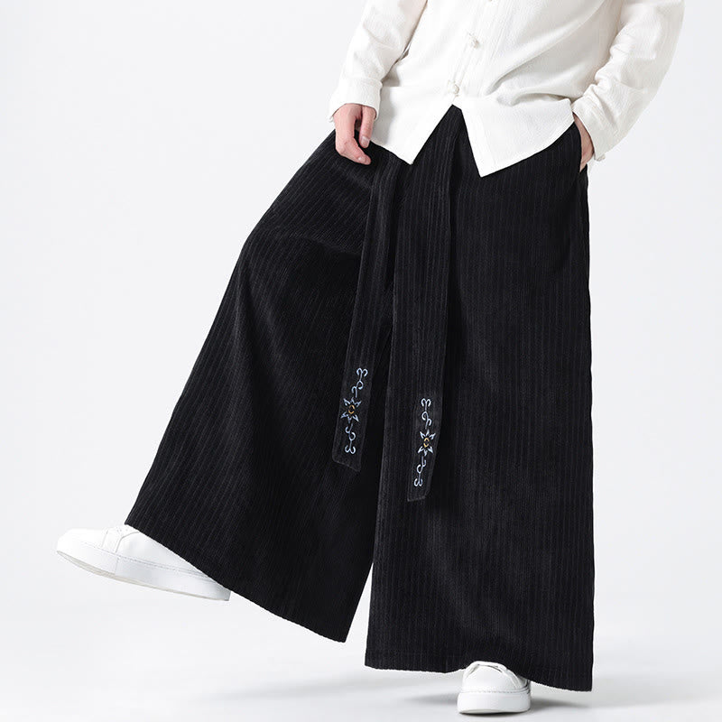 Buddha Stones Lässige Herren-Cordhose mit weitem Bein und Taschen, Stickerei und Kordelzug - image 21