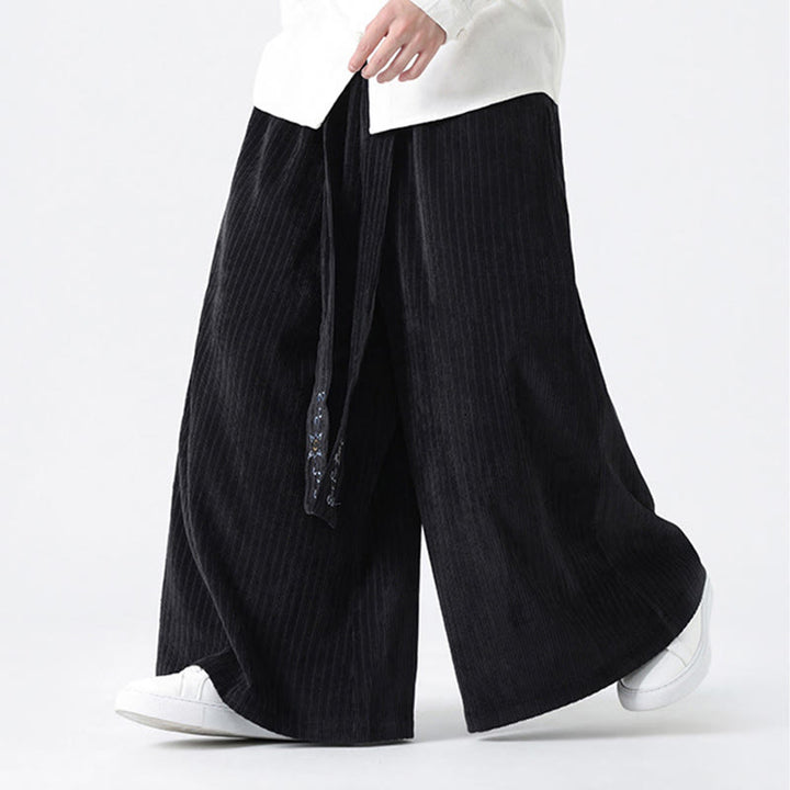 Buddha Stones Lässige Herren-Cordhose mit weitem Bein und Taschen, Stickerei und Kordelzug - image 17