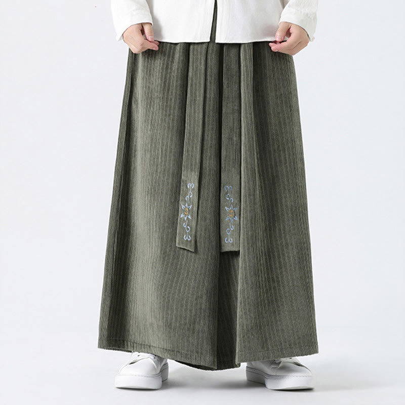 Buddha Stones Lässige Herren-Cordhose mit weitem Bein und Taschen, Stickerei und Kordelzug - image 5