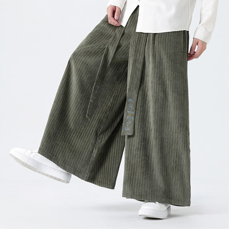Buddha Stones Lässige Herren-Cordhose mit weitem Bein und Taschen, Stickerei und Kordelzug - image 10