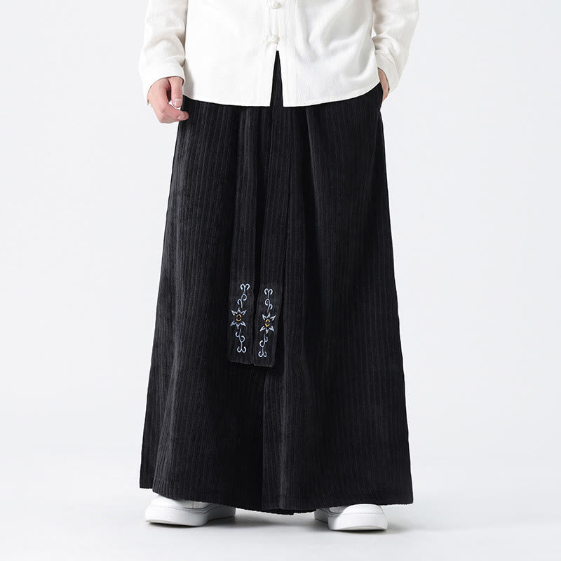 Buddha Stones Lässige Herren-Cordhose mit weitem Bein und Taschen, Stickerei und Kordelzug - Schwarz - US/ UK/AU50，EU60 (5XL) - image 13