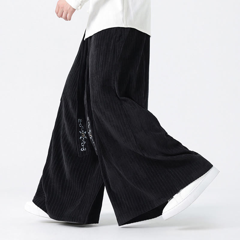 Buddha Stones Lässige Herren-Cordhose mit weitem Bein und Taschen, Stickerei und Kordelzug - image 15