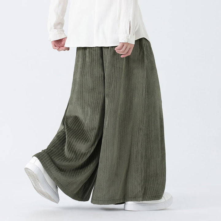Buddha Stones Lässige Herren-Cordhose mit weitem Bein und Taschen, Stickerei und Kordelzug - image 3
