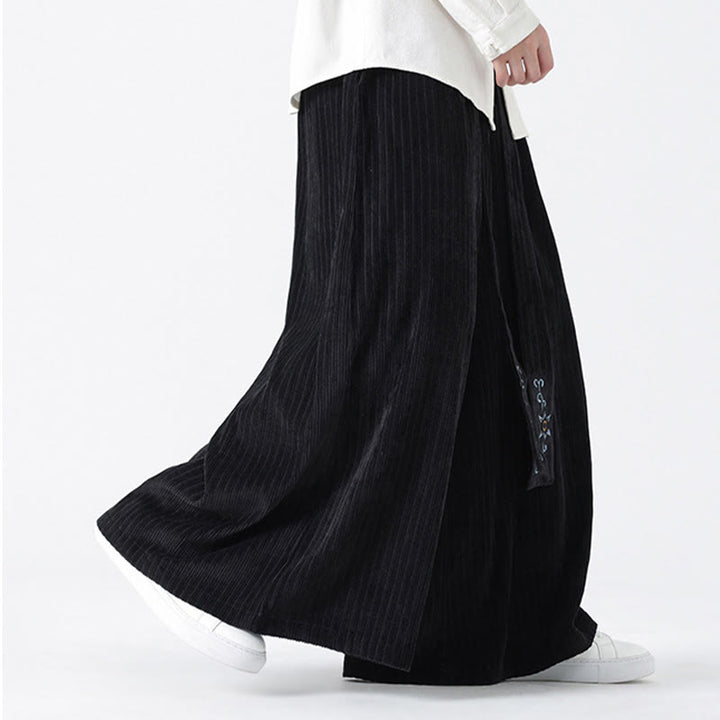 Buddha Stones Lässige Herren-Cordhose mit weitem Bein und Taschen, Stickerei und Kordelzug - image 16