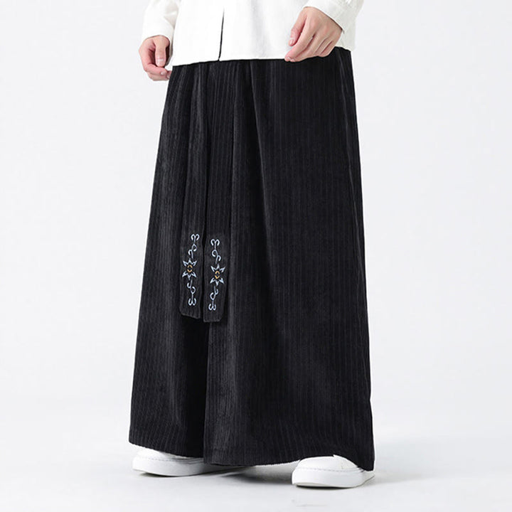 Buddha Stones Lässige Herren-Cordhose mit weitem Bein und Taschen, Stickerei und Kordelzug - image 19