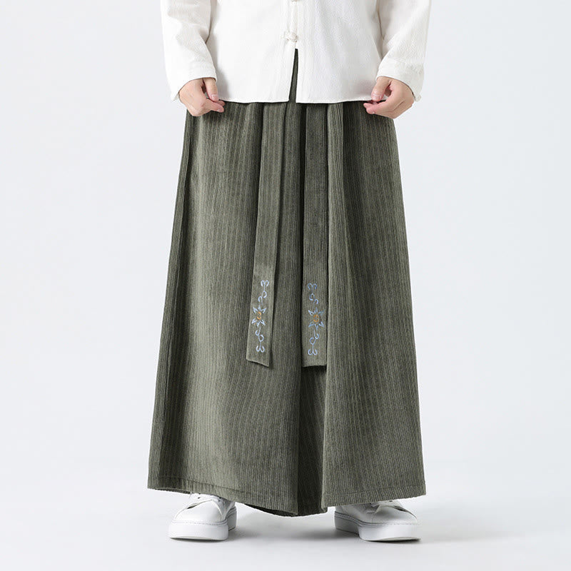 Buddha Stones Lässige Herren-Cordhose mit weitem Bein und Taschen, Stickerei und Kordelzug - image 8