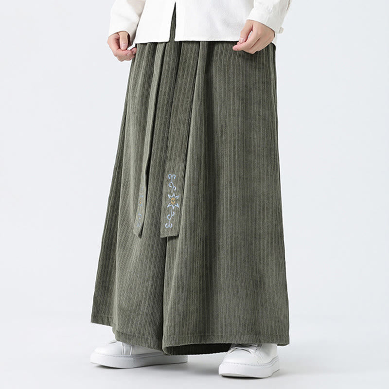 Buddha Stones Lässige Herren-Cordhose mit weitem Bein und Taschen, Stickerei und Kordelzug - image 7