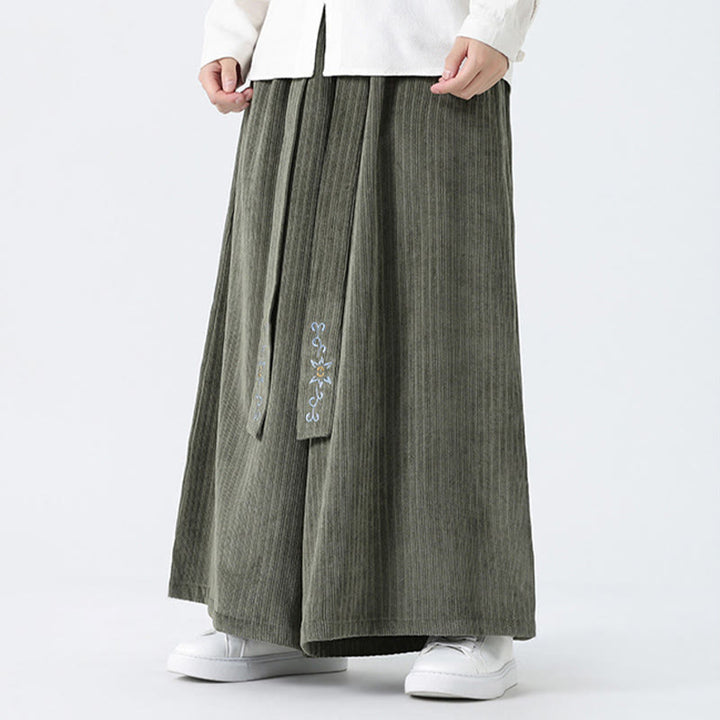 Buddha Stones Lässige Herren-Cordhose mit weitem Bein und Taschen, Stickerei und Kordelzug - image 7