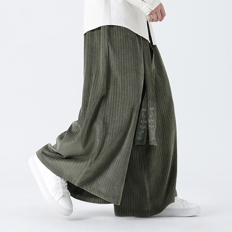 Buddha Stones Lässige Herren-Cordhose mit weitem Bein und Taschen, Stickerei und Kordelzug - image 6