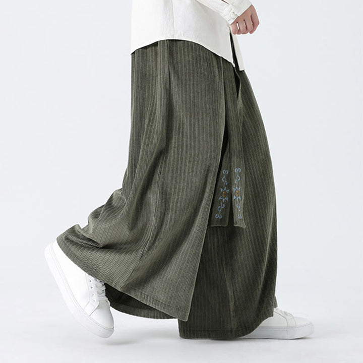 Buddha Stones Lässige Herren-Cordhose mit weitem Bein und Taschen, Stickerei und Kordelzug - image 6