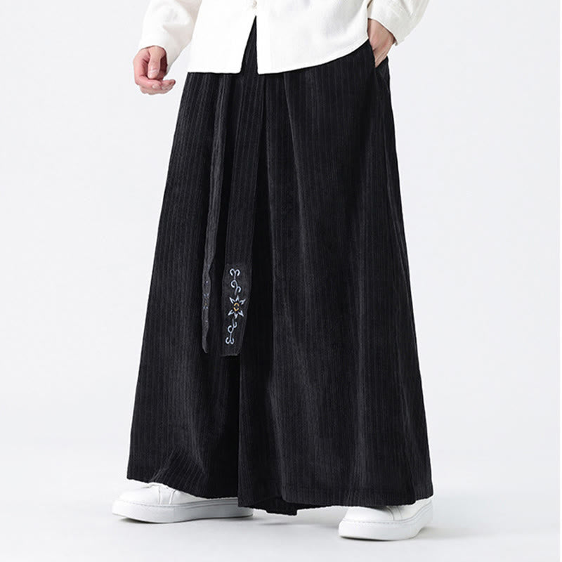 Buddha Stones Lässige Herren-Cordhose mit weitem Bein und Taschen, Stickerei und Kordelzug - image 19