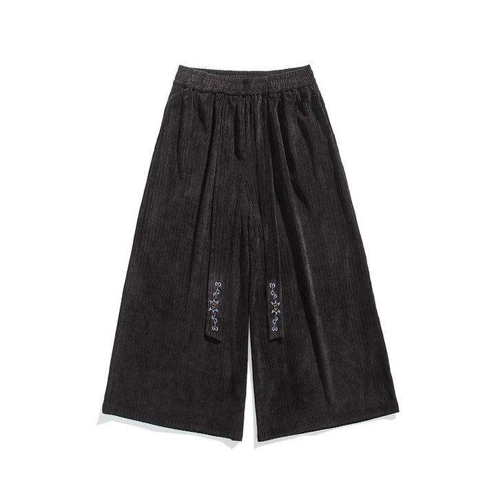 Buddha Stones Lässige Herren-Cordhose mit weitem Bein und Taschen, Stickerei und Kordelzug - image 22