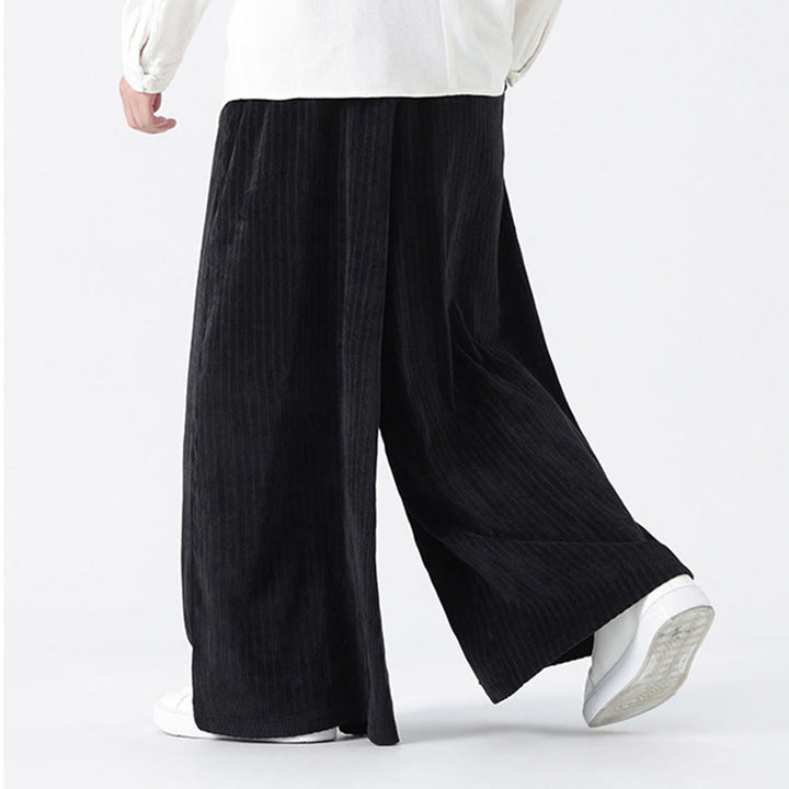 Buddha Stones Lässige Herren-Cordhose mit weitem Bein und Taschen, Stickerei und Kordelzug - image 18