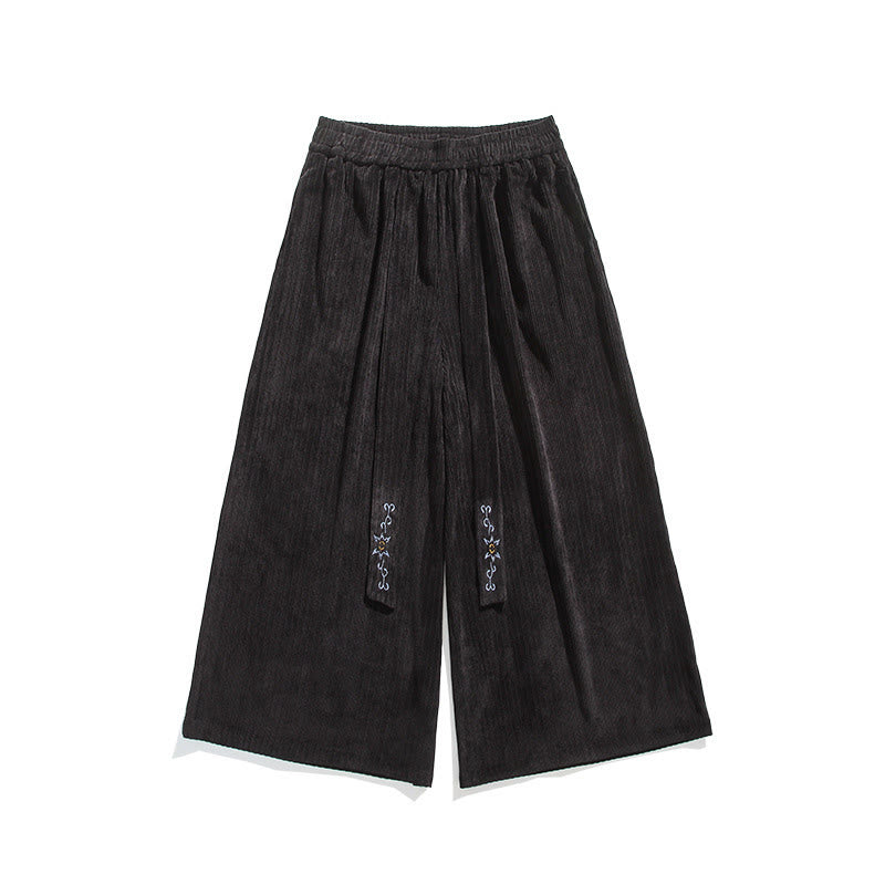 Buddha Stones Lässige Herren-Cordhose mit weitem Bein und Taschen, Stickerei und Kordelzug - image 21