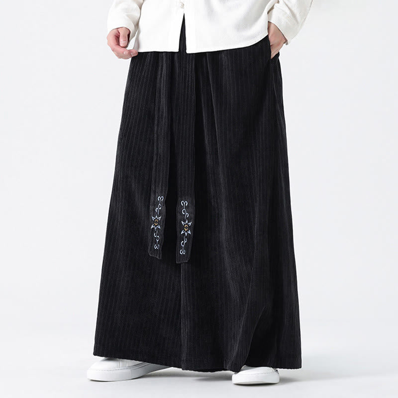 Buddha Stones Lässige Herren-Cordhose mit weitem Bein und Taschen, Stickerei und Kordelzug - image 14