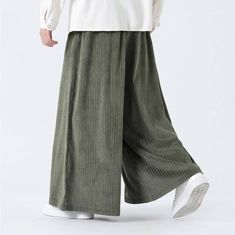 Buddha Stones Lässige Herren-Cordhose mit weitem Bein und Taschen, Stickerei und Kordelzug - image 8