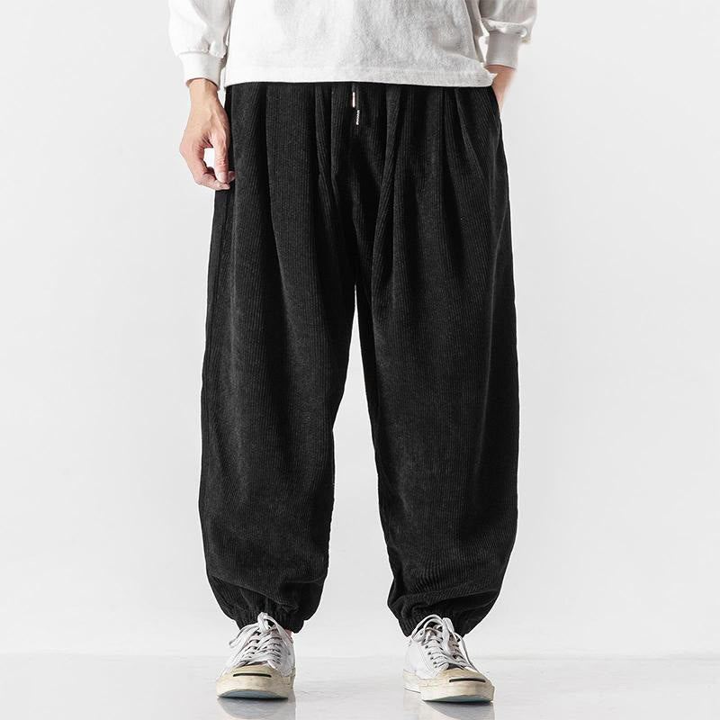 Buddha Stones Lässige, einfarbige Herren-Haremshose aus Cord mit Kordelzug und Taschen - Schwarz - US/ UK/AU46，EU56 (5XL) - image 9