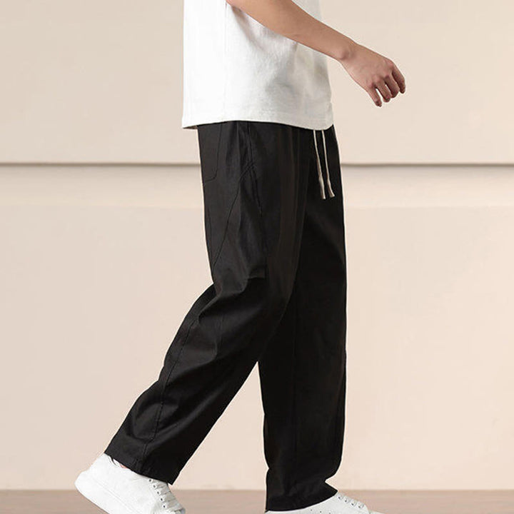 Buddha Stones Lässige Vintage-Cargohose für Herren mit einfarbigem Kordelzug und Taschen - image 14