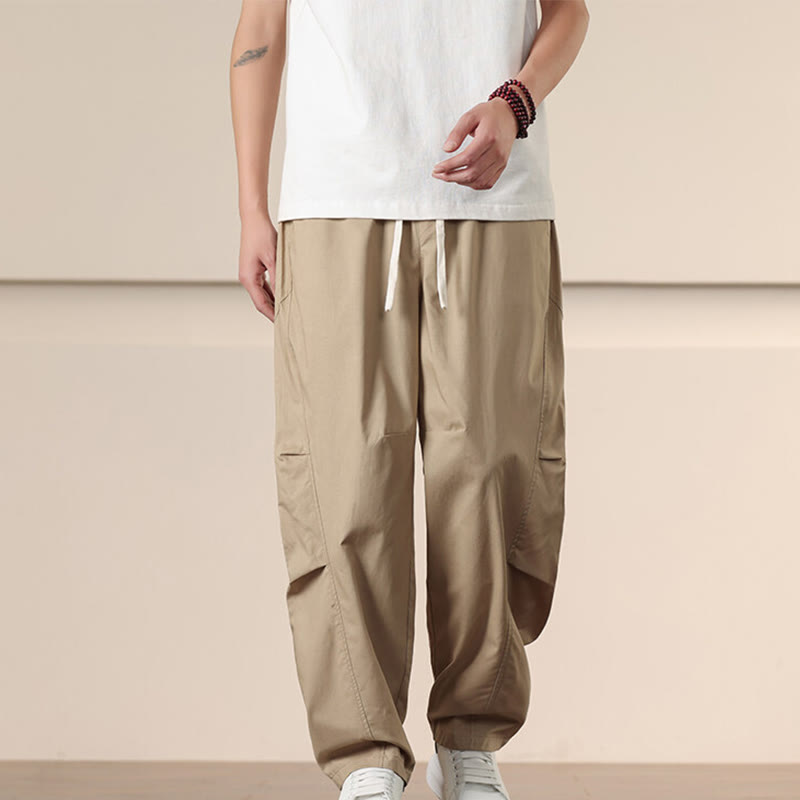 Buddha Stones Lässige Vintage-Cargohose für Herren mit einfarbigem Kordelzug und Taschen - image 2