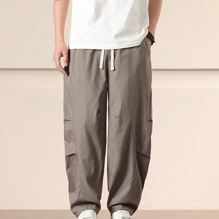 Buddha Stones Lässige Vintage-Cargohose für Herren mit einfarbigem Kordelzug und Taschen - image 27