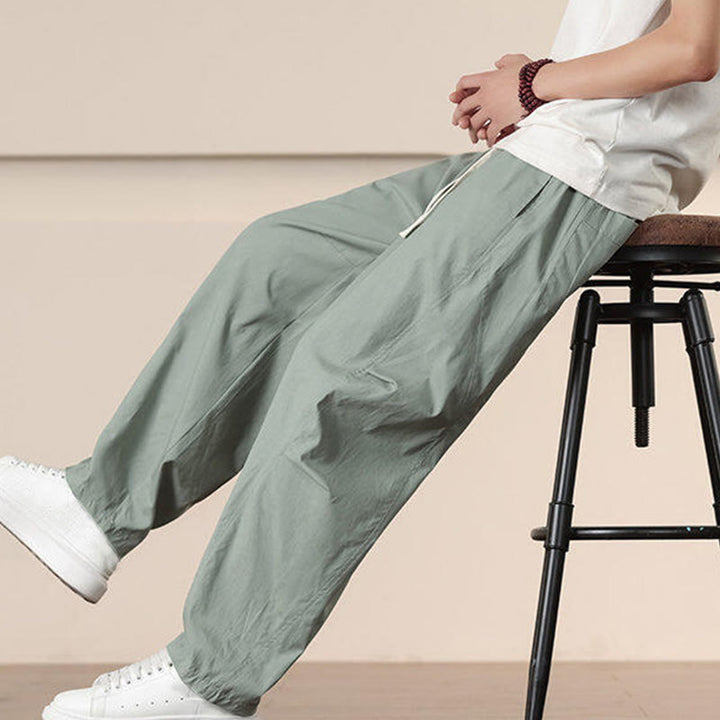 Buddha Stones Lässige Vintage-Cargohose für Herren mit einfarbigem Kordelzug und Taschen - image 24