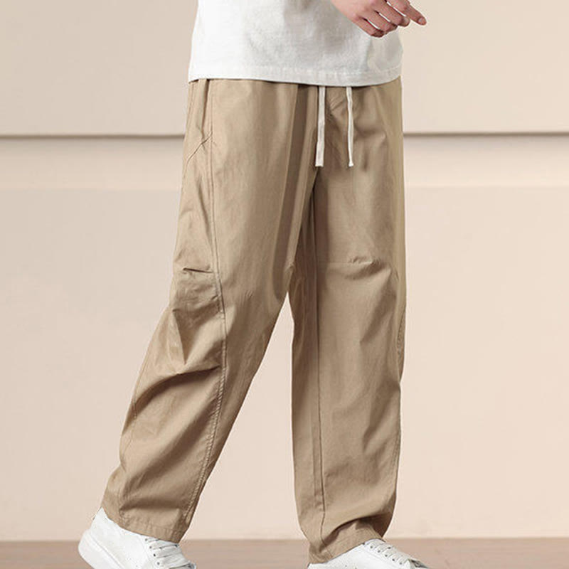 Buddha Stones Lässige Vintage-Cargohose für Herren mit einfarbigem Kordelzug und Taschen - image 2