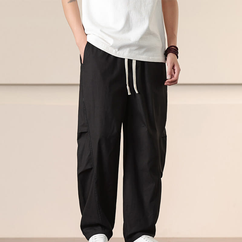 Buddha Stones Lässige Vintage-Cargohose für Herren mit einfarbigem Kordelzug und Taschen - image 12